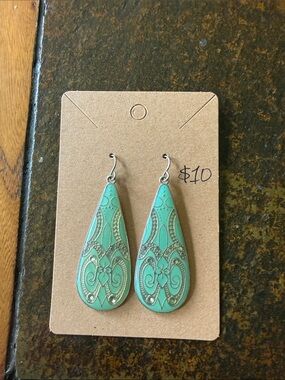 Mint Green Teardrop Filigree Earrings